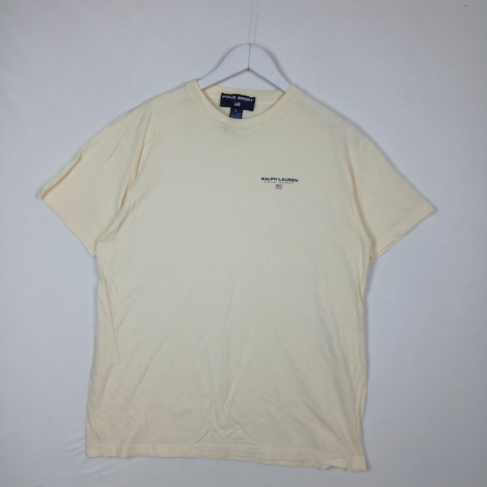 Vintage Polo Sport Ralph Lauren T-Shirt Mens Large Cream USA Made 90s Logo Tee